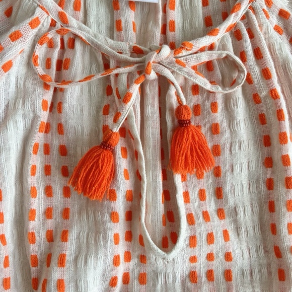 Tessora White and Orange 100% Cotton Embroidered Boho Blouse with Tassels - Picture 3 of 8